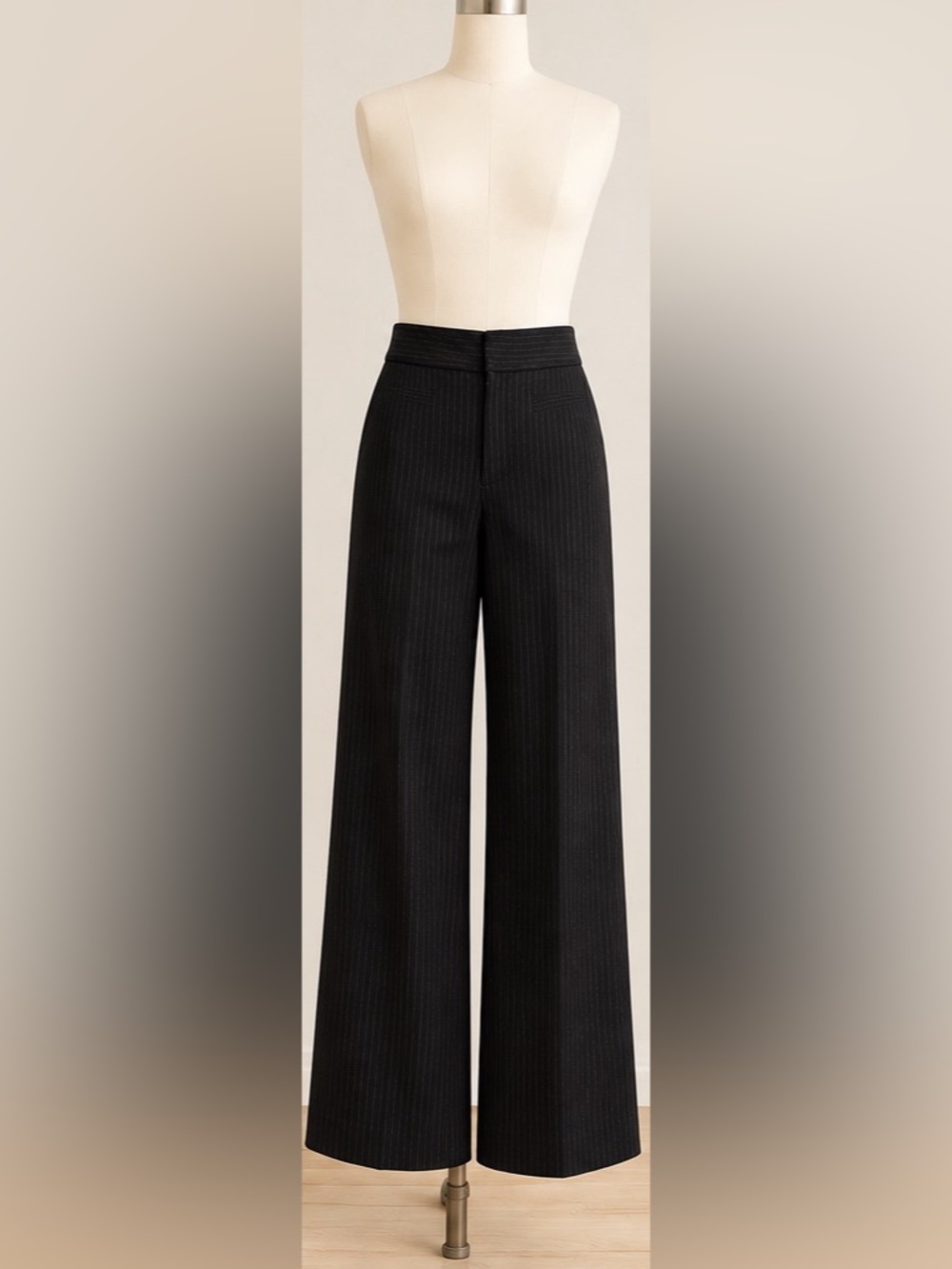 Banana Republic Harrison Black Pinstripe Wide Leg Trousers Size 2